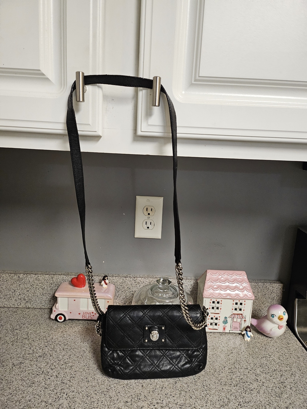 Marc Jacobs Black Quilted Crossbody Bag with Chain Strap
